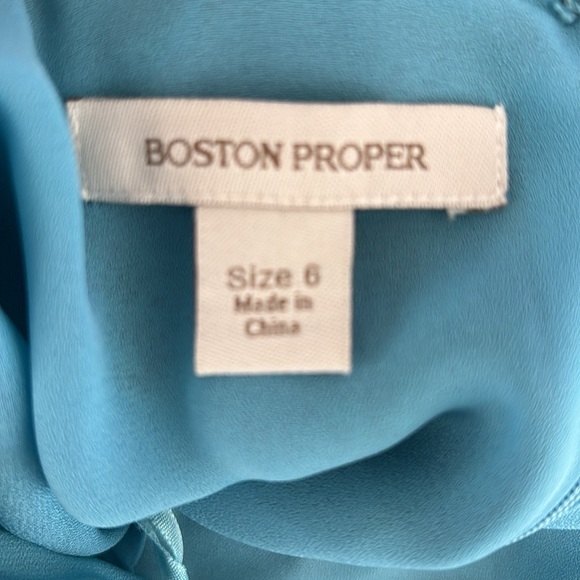 BOSTON PROPER spaghetti string handkerchief bottom dress size 6 blue Aztec print - Picture 9 of 13